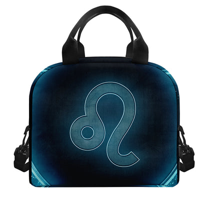 Blue Leo Zodiac Sign Print Insulated Lunch Bag