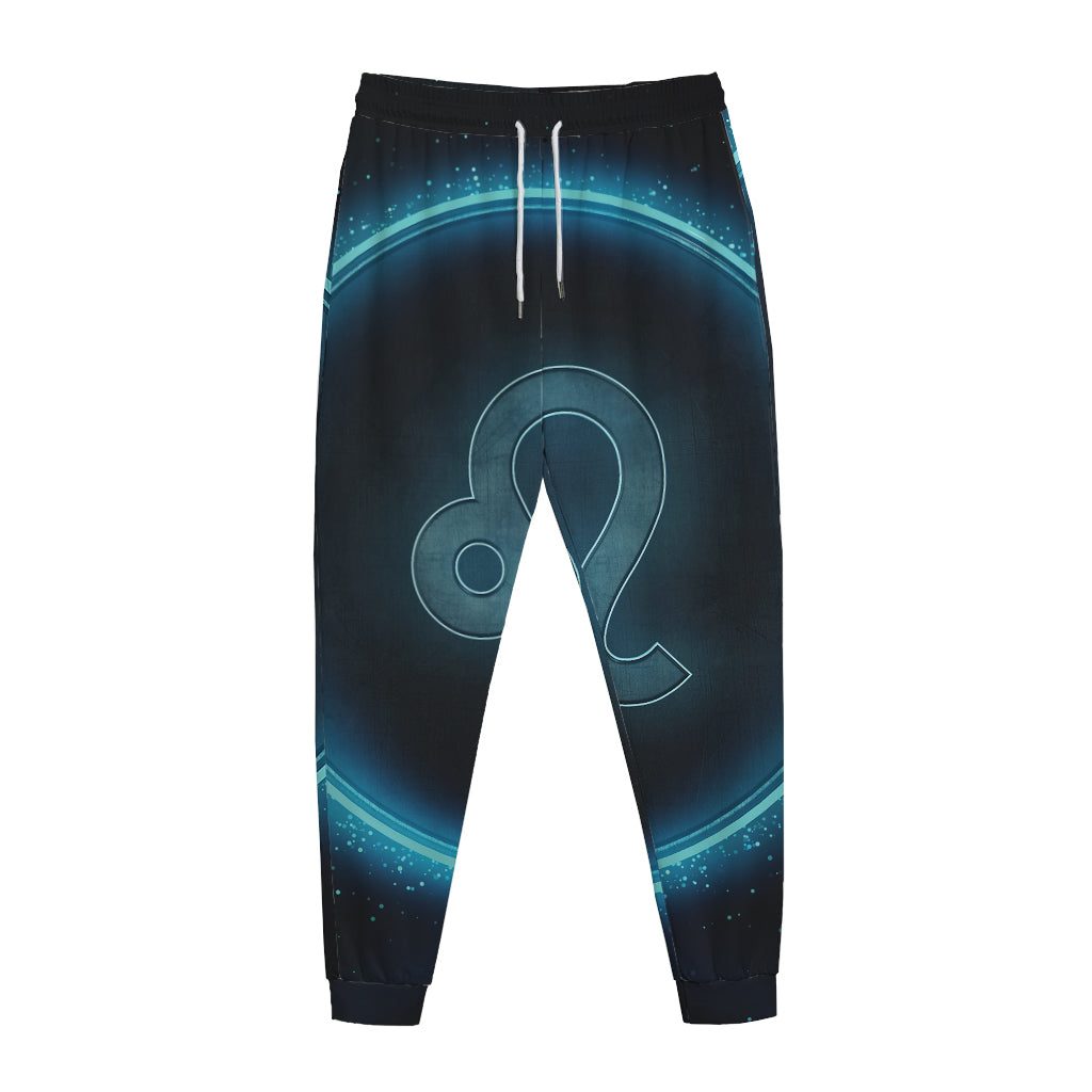 Blue Leo Zodiac Sign Print Jogger Pants