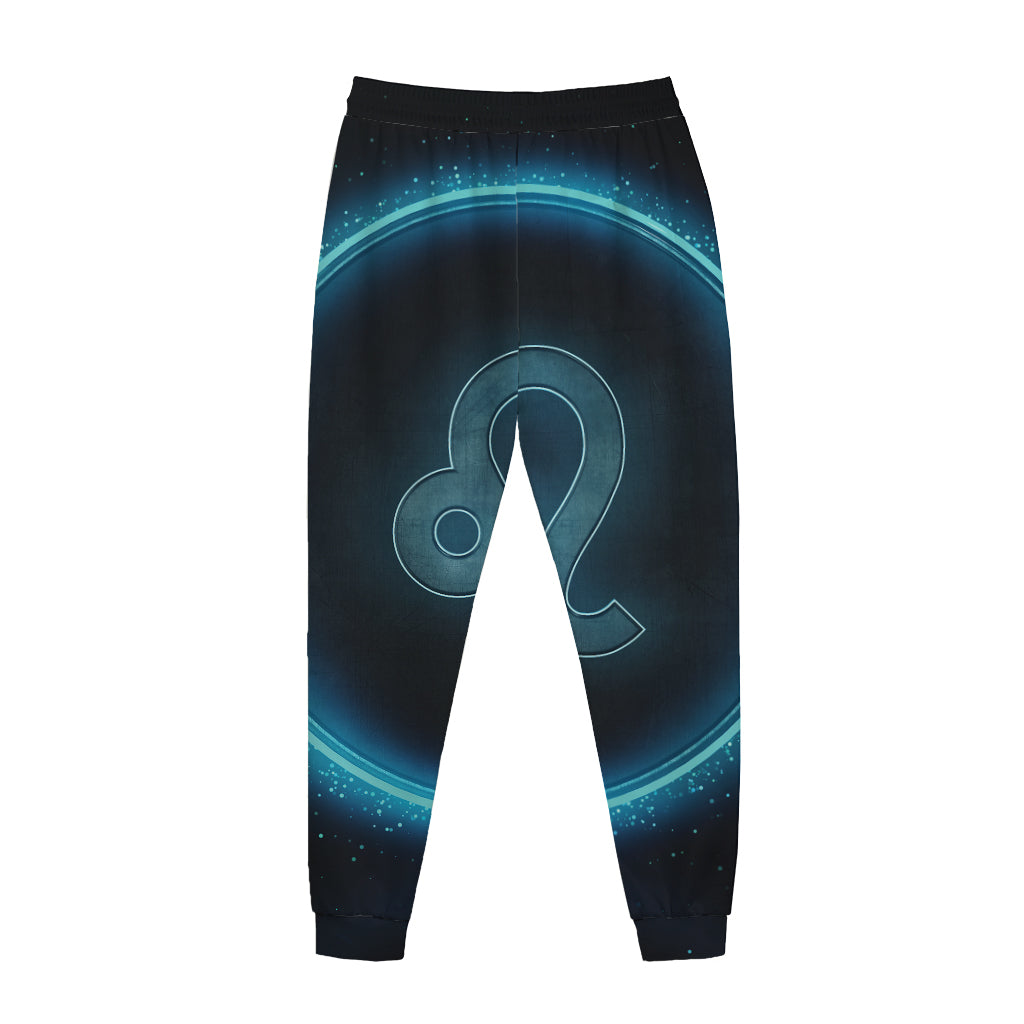 Blue Leo Zodiac Sign Print Jogger Pants