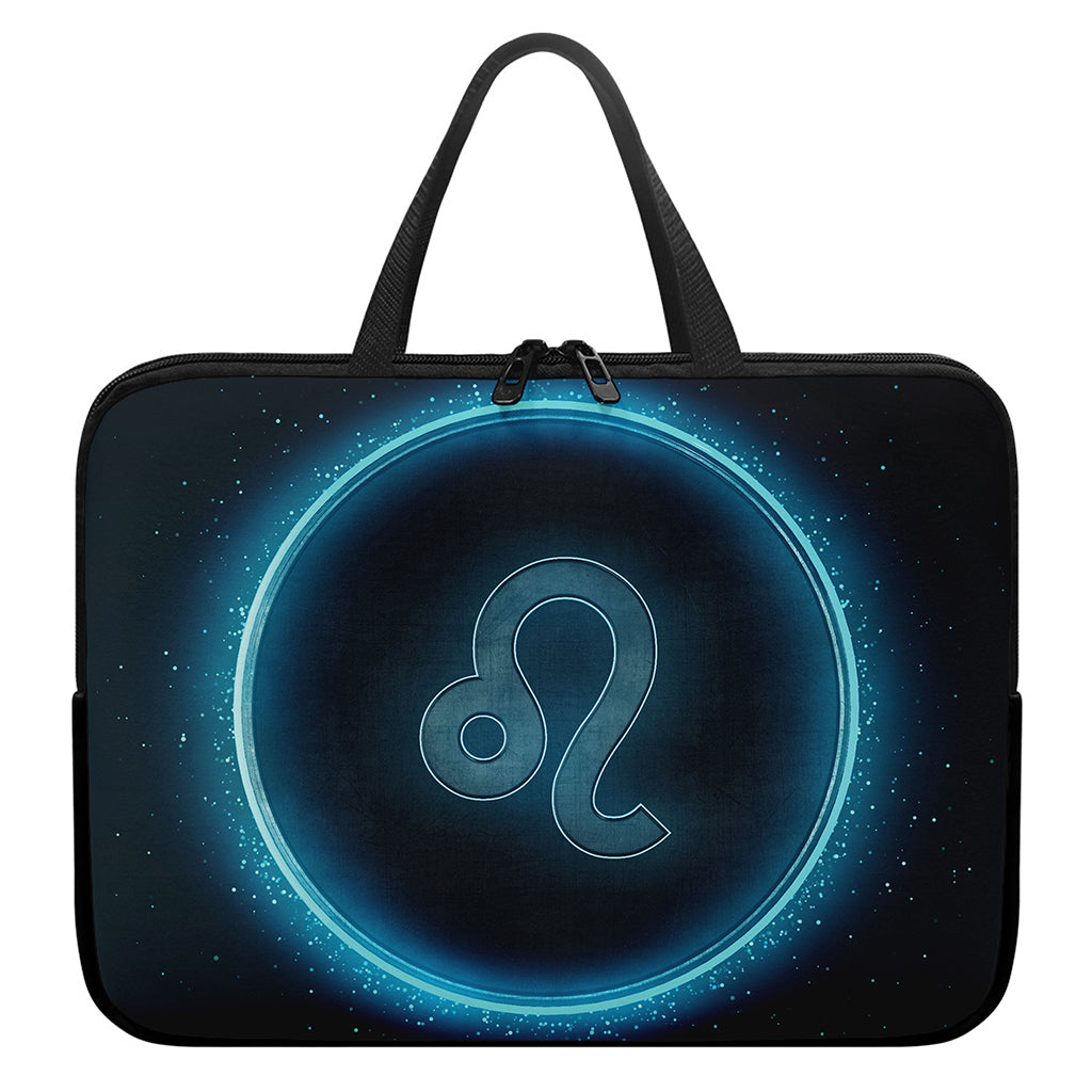 Blue Leo Zodiac Sign Print Laptop Sleeve With Handle