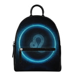 Blue Leo Zodiac Sign Print Leather Backpack