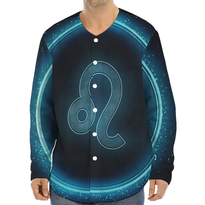 Blue Leo Zodiac Sign Print Long Sleeve Baseball Jersey