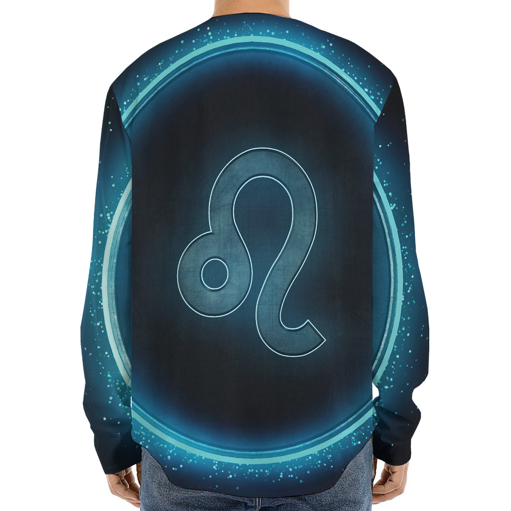 Blue Leo Zodiac Sign Print Long Sleeve Baseball Jersey