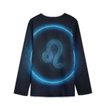 Blue Leo Zodiac Sign Print Long Sleeve Short Coat