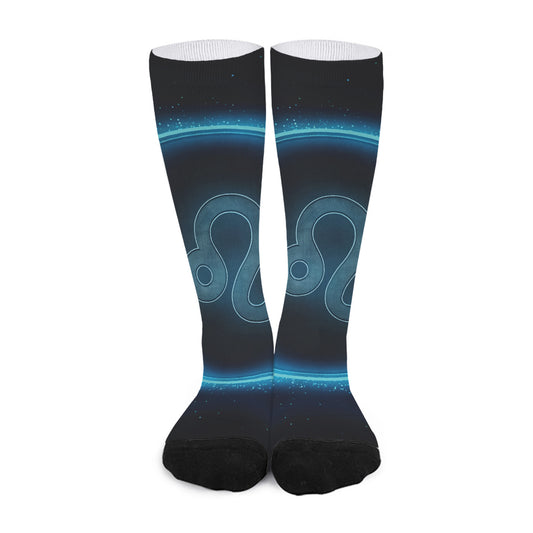 Blue Leo Zodiac Sign Print Long Socks
