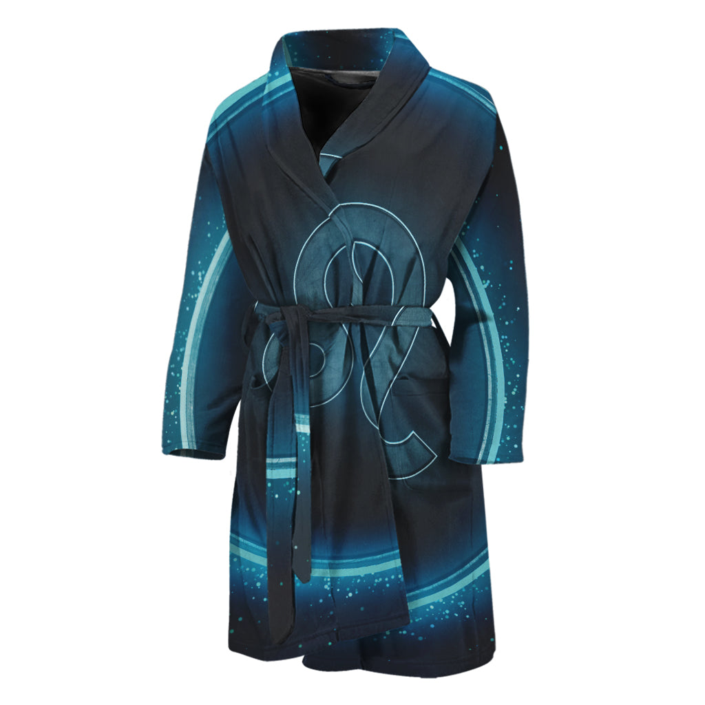 Blue Leo Zodiac Sign Print Men's Bathrobe