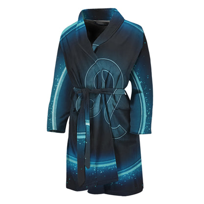 Blue Leo Zodiac Sign Print Men's Bathrobe