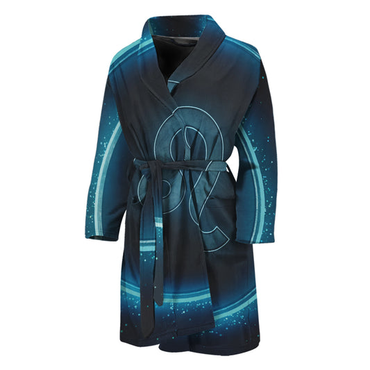 Blue Leo Zodiac Sign Print Men's Bathrobe