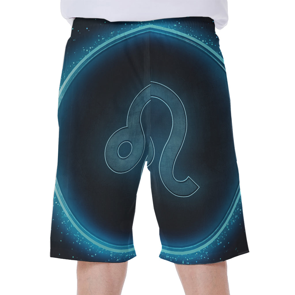 Blue Leo Zodiac Sign Print Men's Beach Shorts