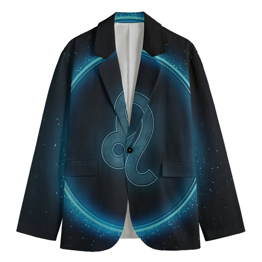 Blue Leo Zodiac Sign Print Men's Blazer