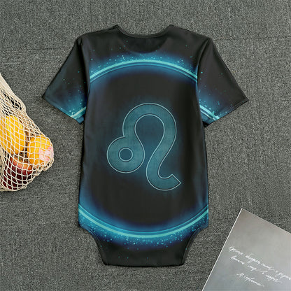 Blue Leo Zodiac Sign Print Men's Bodysuit