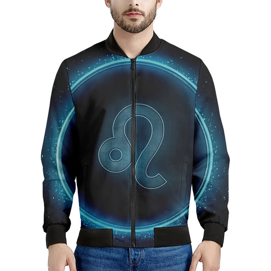 Blue Leo Zodiac Sign Print Men's Bomber Jacket