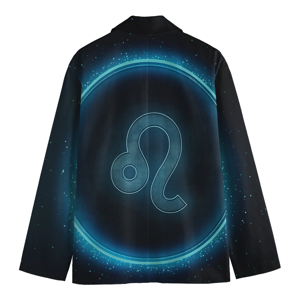 Blue Leo Zodiac Sign Print Men's Cotton Blazer