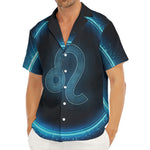 Blue Leo Zodiac Sign Print Men's Deep V-Neck Shirt