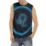 Blue Leo Zodiac Sign Print Men's Fitness Tank Top