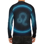 Blue Leo Zodiac Sign Print Men's Long Sleeve Rash Guard