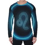 Blue Leo Zodiac Sign Print Men's Long Sleeve T-Shirt