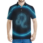 Blue Leo Zodiac Sign Print Men's Polo Shirt