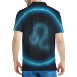 Blue Leo Zodiac Sign Print Men's Polo Shirt