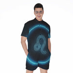 Blue Leo Zodiac Sign Print Men's Rompers