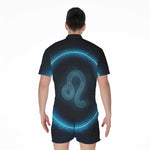 Blue Leo Zodiac Sign Print Men's Rompers