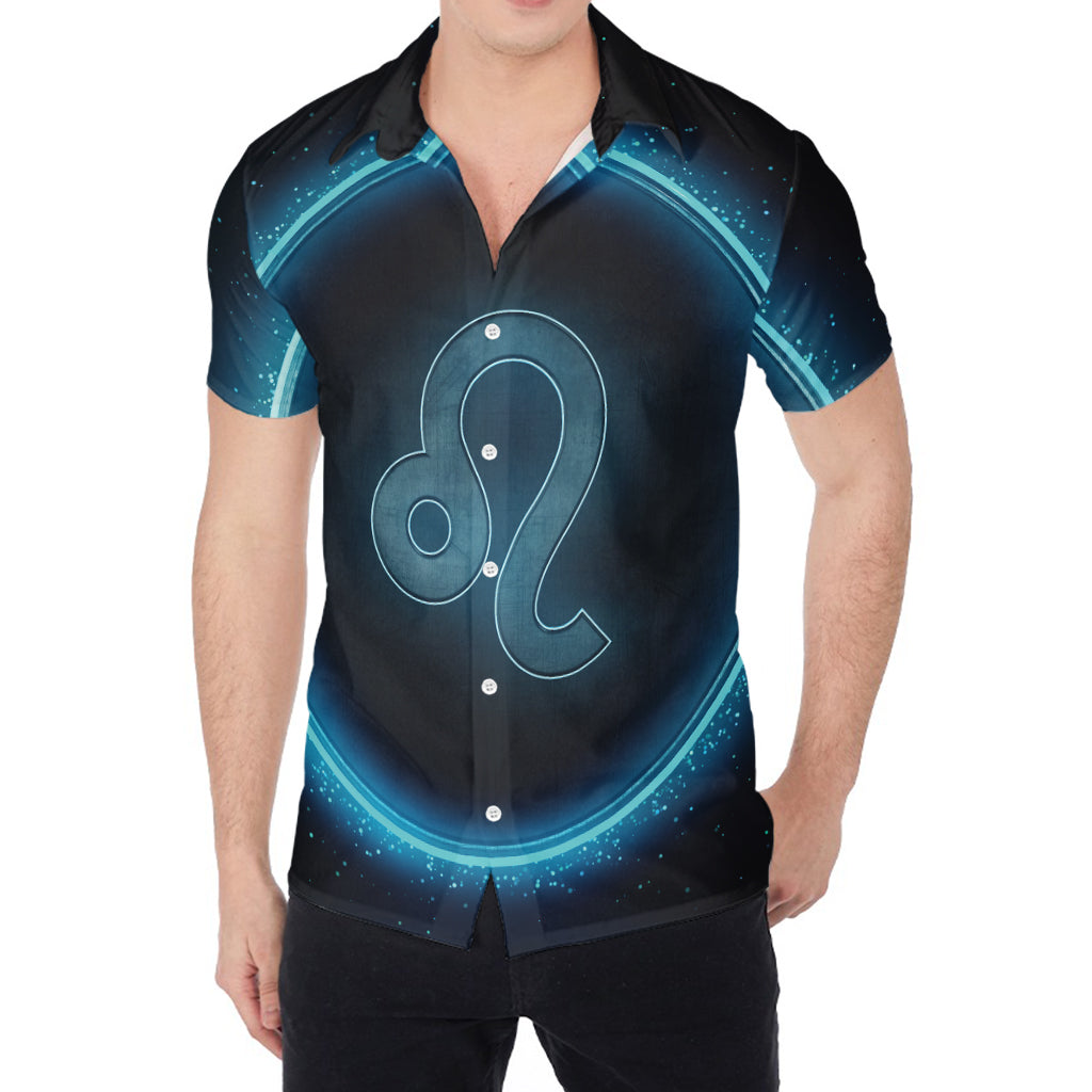 Blue Leo Zodiac Sign Print Men's Shirt