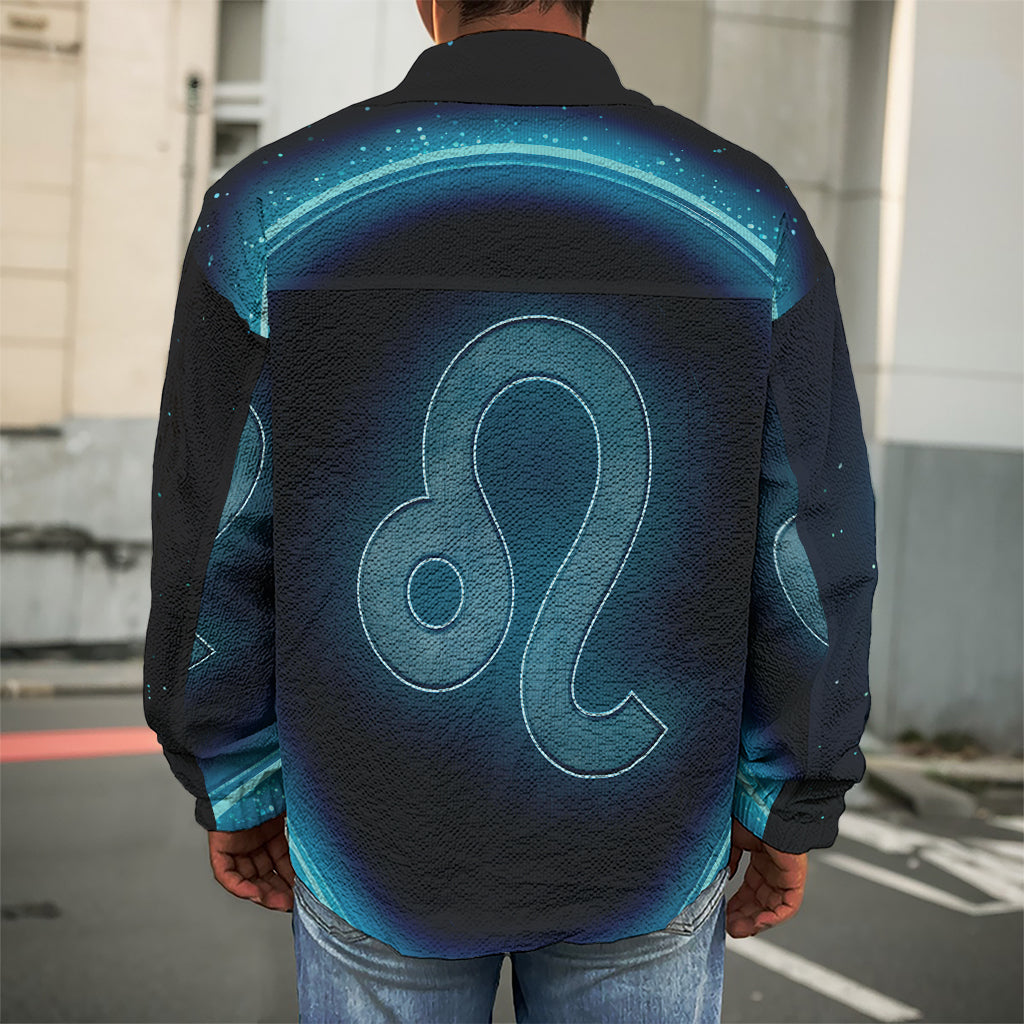 Blue Leo Zodiac Sign Print Men's Shirt Jacket