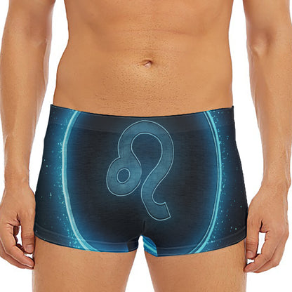 Blue Leo Zodiac Sign Print Men's Short Boxer Briefs