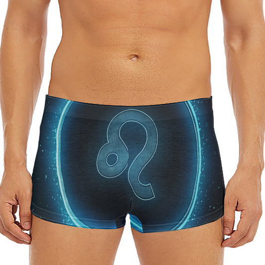 Blue Leo Zodiac Sign Print Men's Short Boxer Briefs