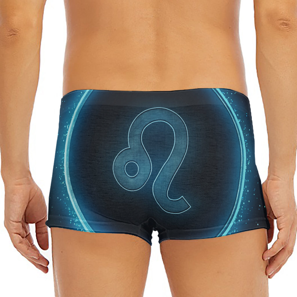 Blue Leo Zodiac Sign Print Men's Short Boxer Briefs