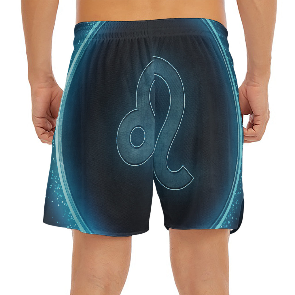 Blue Leo Zodiac Sign Print Men's Split Running Shorts