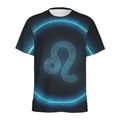 Blue Leo Zodiac Sign Print Men's Athletic T-Shirt