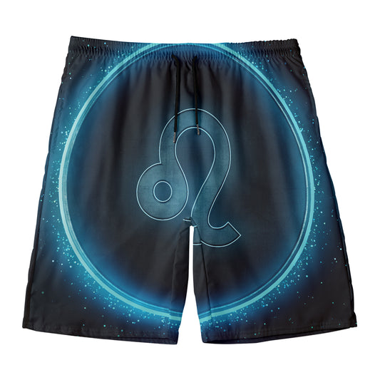 Blue Leo Zodiac Sign Print Men's Swim Trunks
