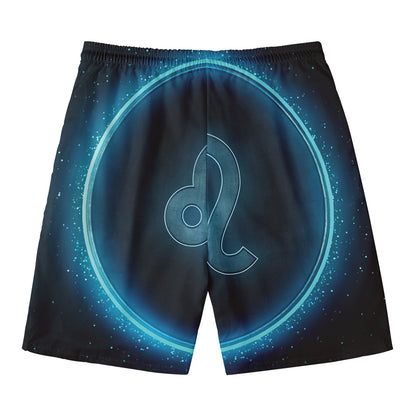 Blue Leo Zodiac Sign Print Men's Swim Trunks