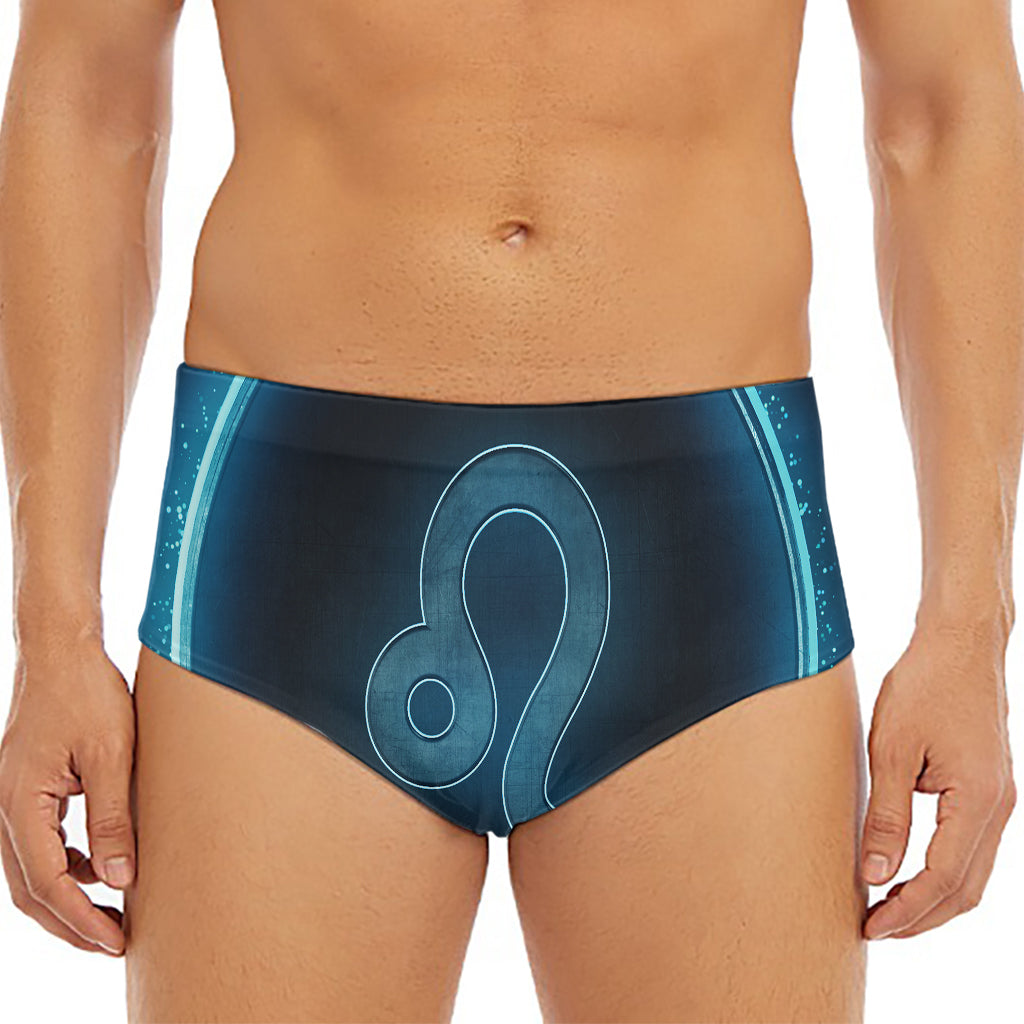 Blue Leo Zodiac Sign Print Men's Triangle Swim Briefs