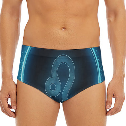 Blue Leo Zodiac Sign Print Men's Triangle Swim Briefs