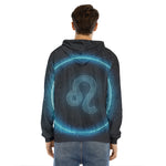 Blue Leo Zodiac Sign Print Men's Velvet Pullover Hoodie