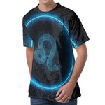 Blue Leo Zodiac Sign Print Men's Velvet T-Shirt