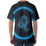Blue Leo Zodiac Sign Print Men's Velvet T-Shirt