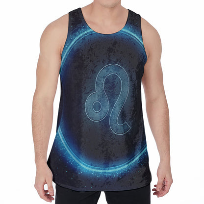 Blue Leo Zodiac Sign Print Men's Velvet Tank Top