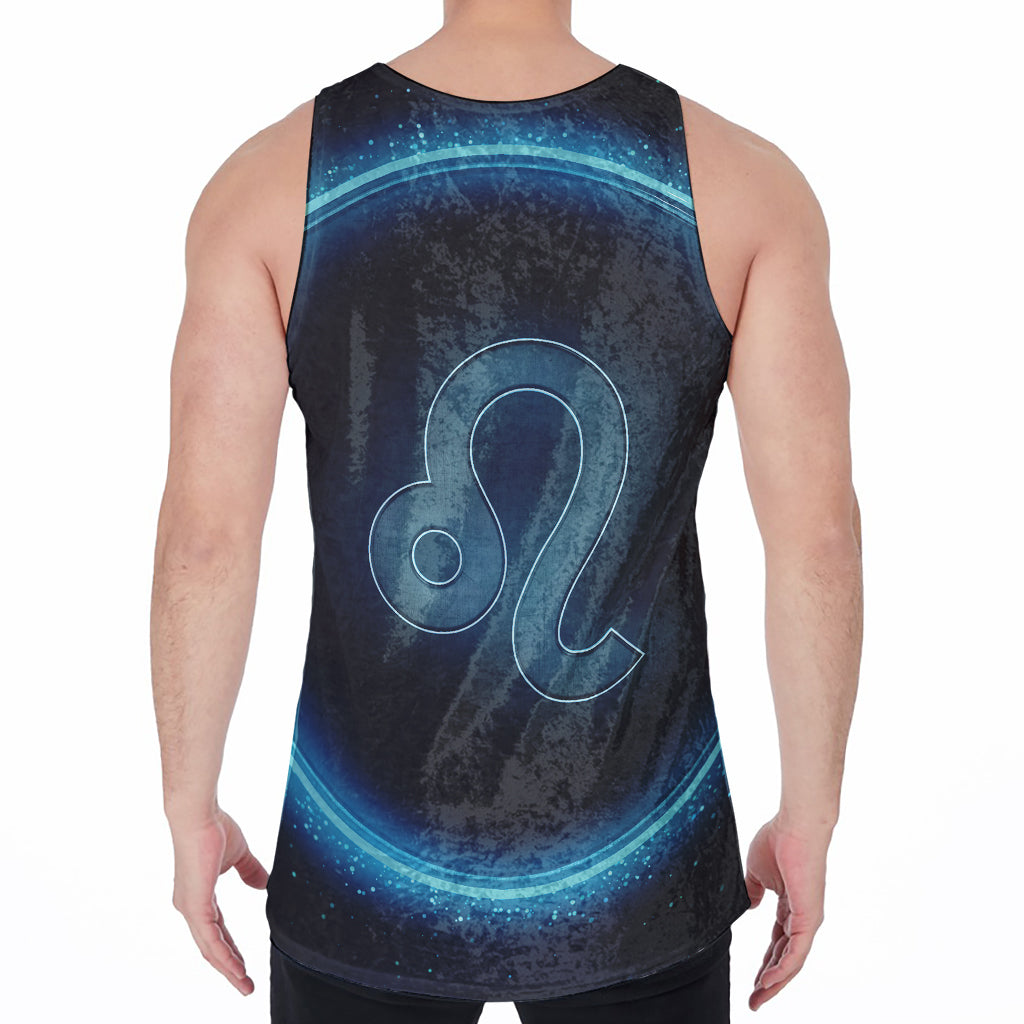 Blue Leo Zodiac Sign Print Men's Velvet Tank Top