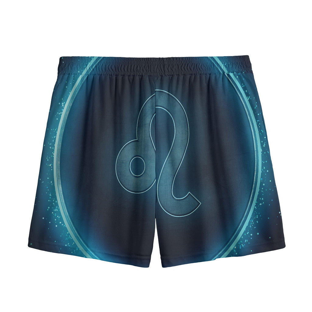 Blue Leo Zodiac Sign Print Mesh Shorts