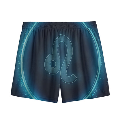 Blue Leo Zodiac Sign Print Mesh Shorts
