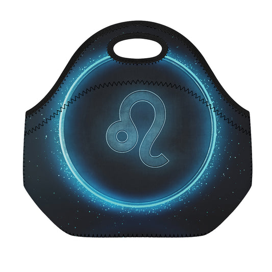 Blue Leo Zodiac Sign Print Neoprene Lunch Bag