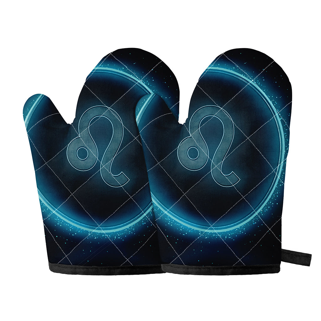 Blue Leo Zodiac Sign Print Oven Mitts