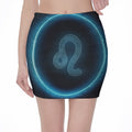 Blue Leo Zodiac Sign Print Pencil Mini Skirt