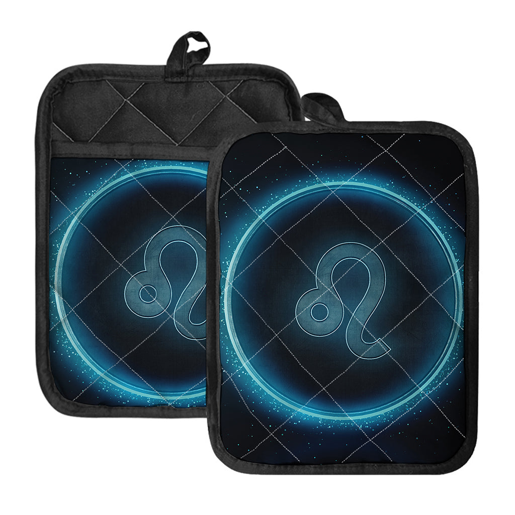 Blue Leo Zodiac Sign Print Pot Holders With Pocket