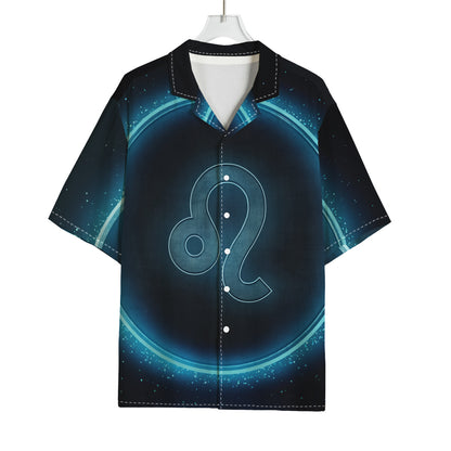 Blue Leo Zodiac Sign Print Rayon Hawaiian Shirt
