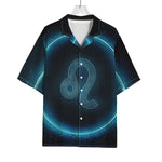 Blue Leo Zodiac Sign Print Rayon Hawaiian Shirt