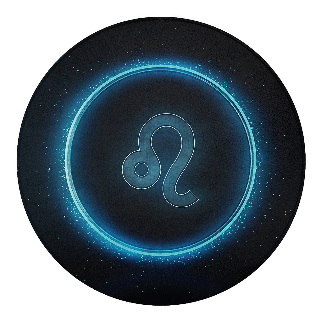 Blue Leo Zodiac Sign Print Round Blanket
